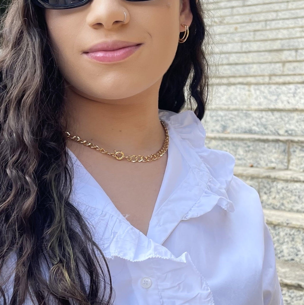Colar elos lisos com fecho boia banhado a ouro 18k