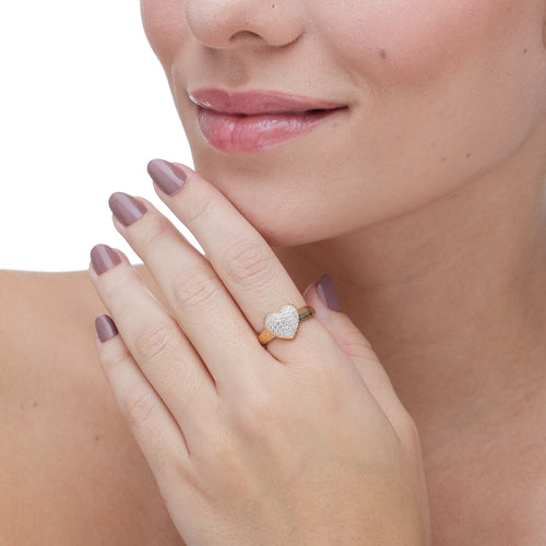 Anel coração cravejado médio banhado a ouro 18k