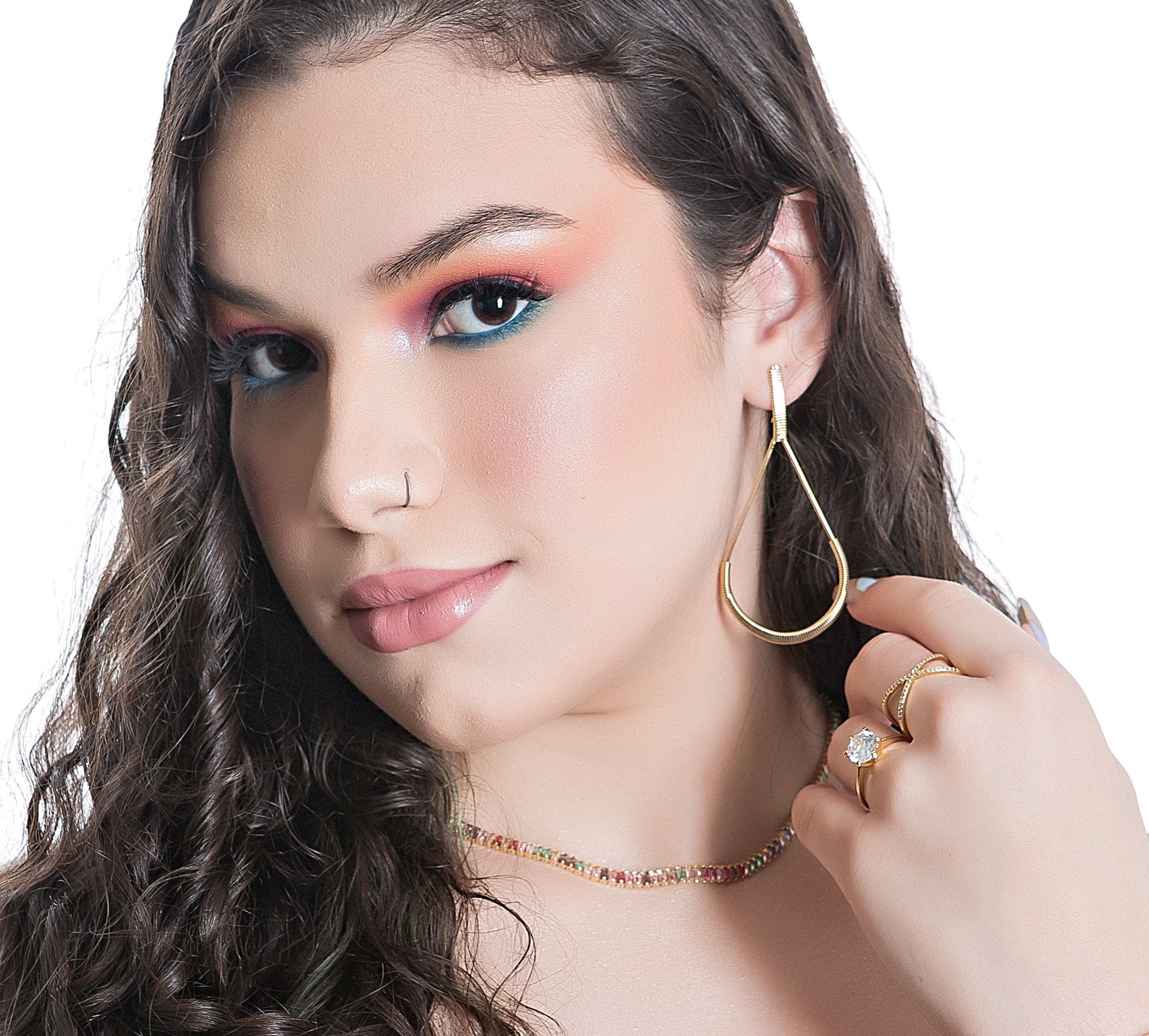 Colar riviera baguete colorida banhado a ouro 18k