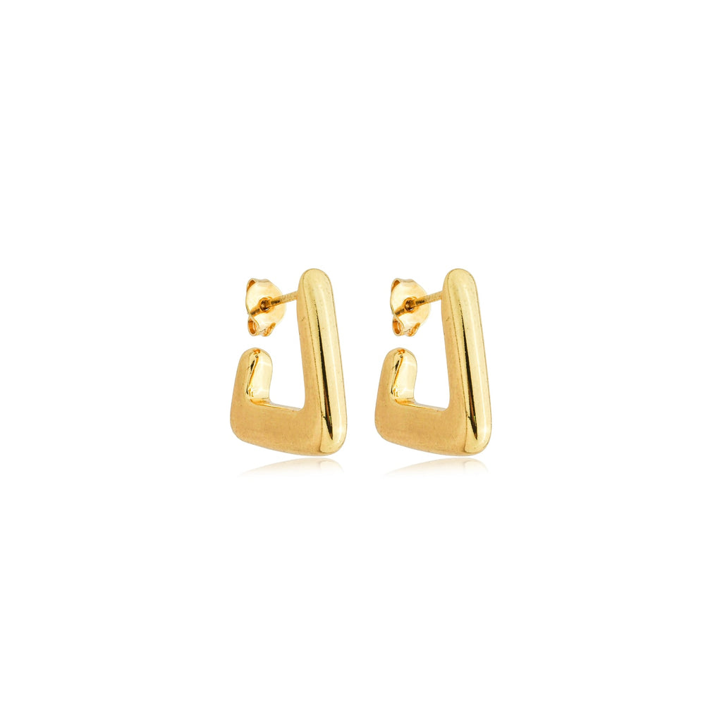 Brinco argola triângulo abaulado liso banhado a ouro 18k