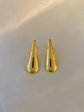 Brinco gota abaulada reta 36mm banhado a ouro 18k