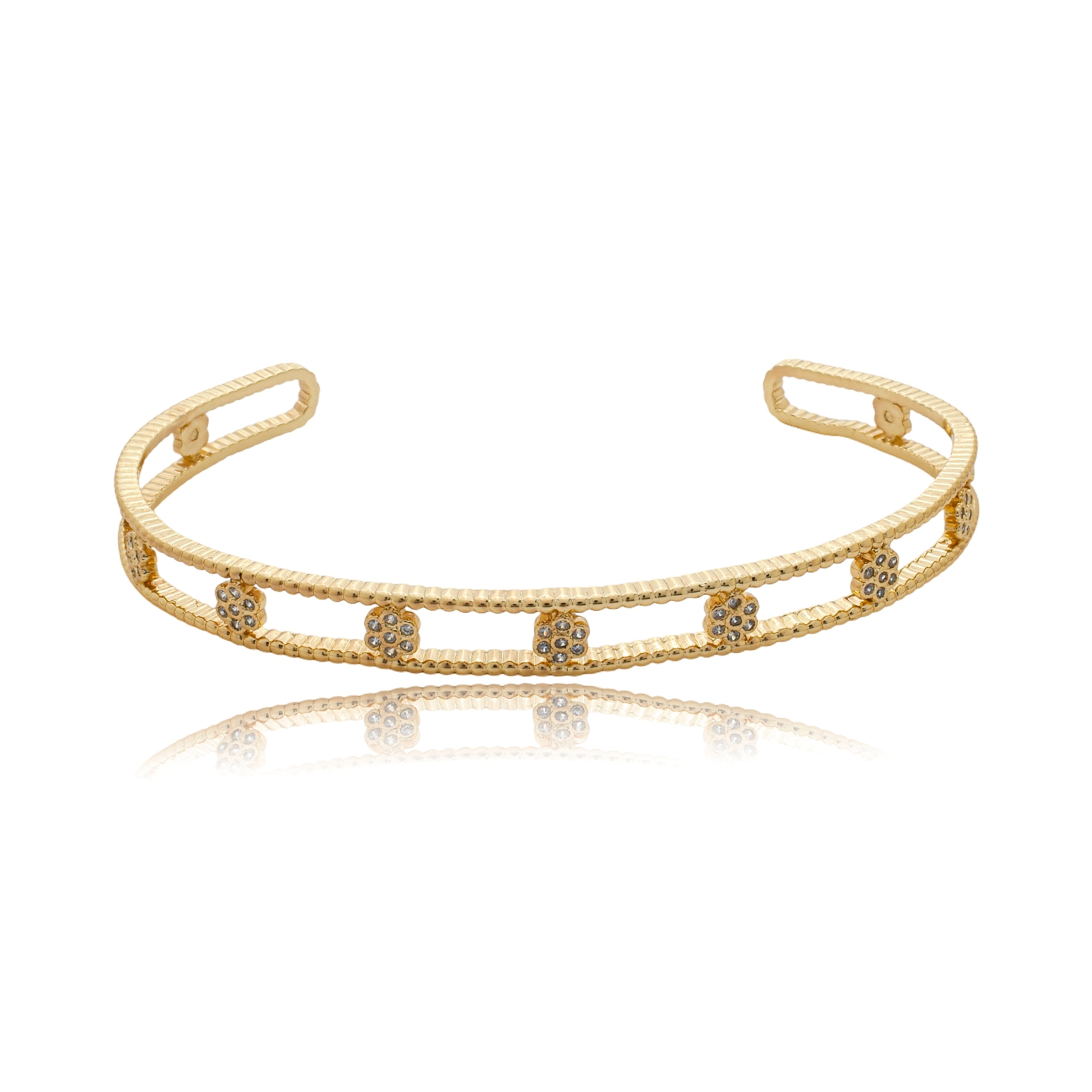 Bracelete florzinhas cravejados banhado a ouro 18k