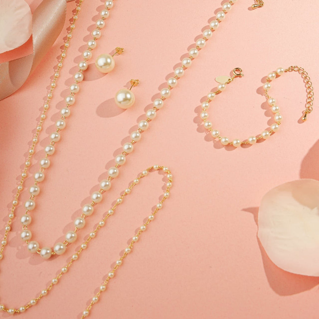 Colar longo com pérolas 3mm banhado a ouro 18k