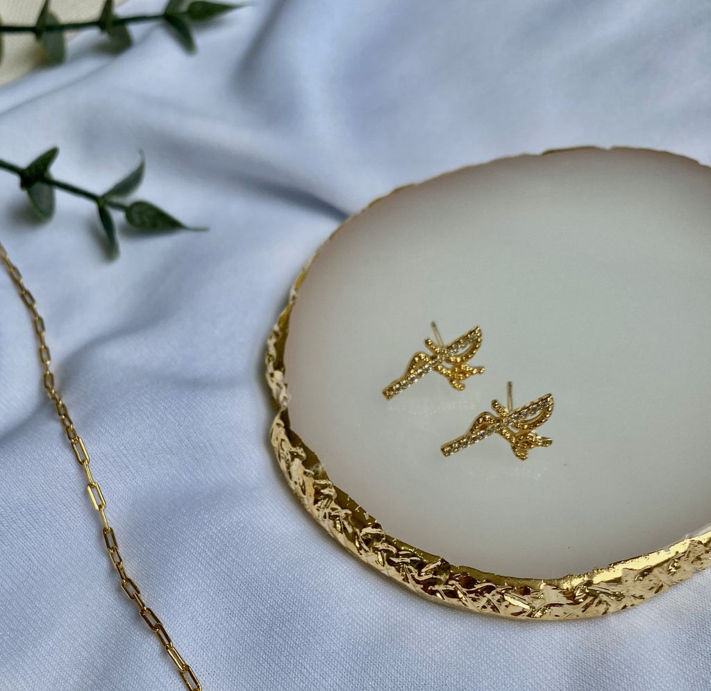 Brinco fé com microzircônias cristal banhado a ouro 18k