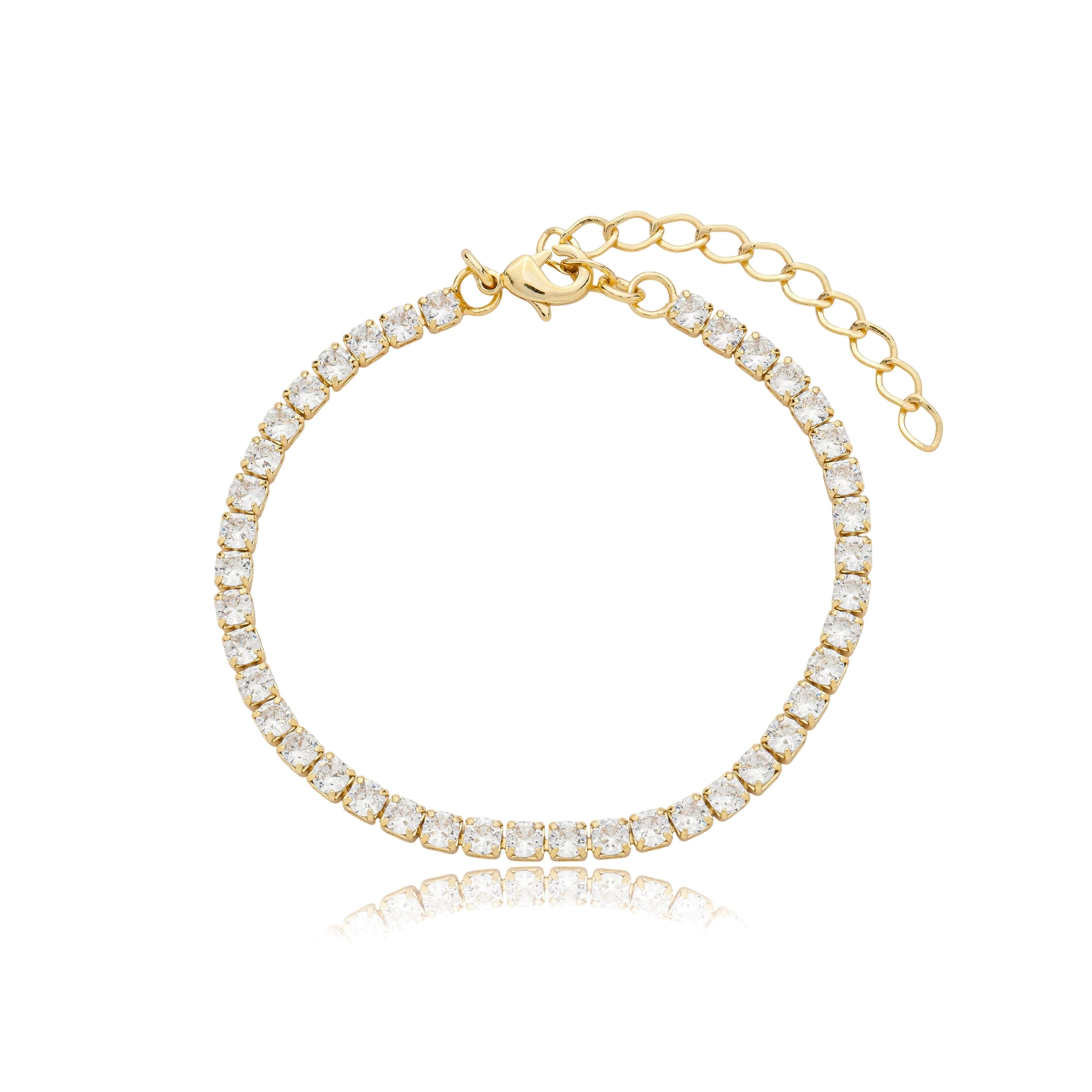 Pulseira Riviera Cristal 3mm Banhado a Ouro 18k