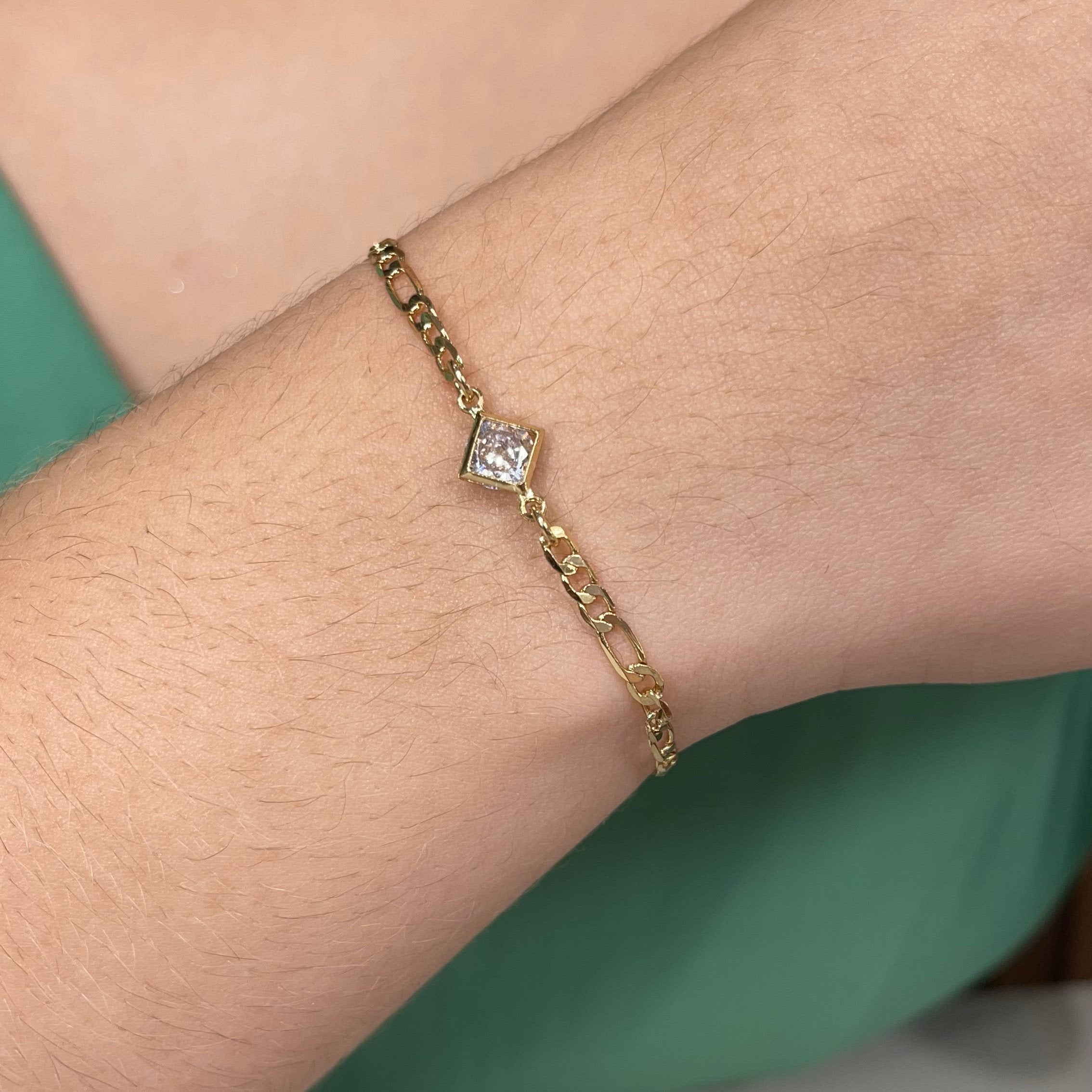Pulseira corrente 3x1 com zircônia 3mm banhado a ouro 18k