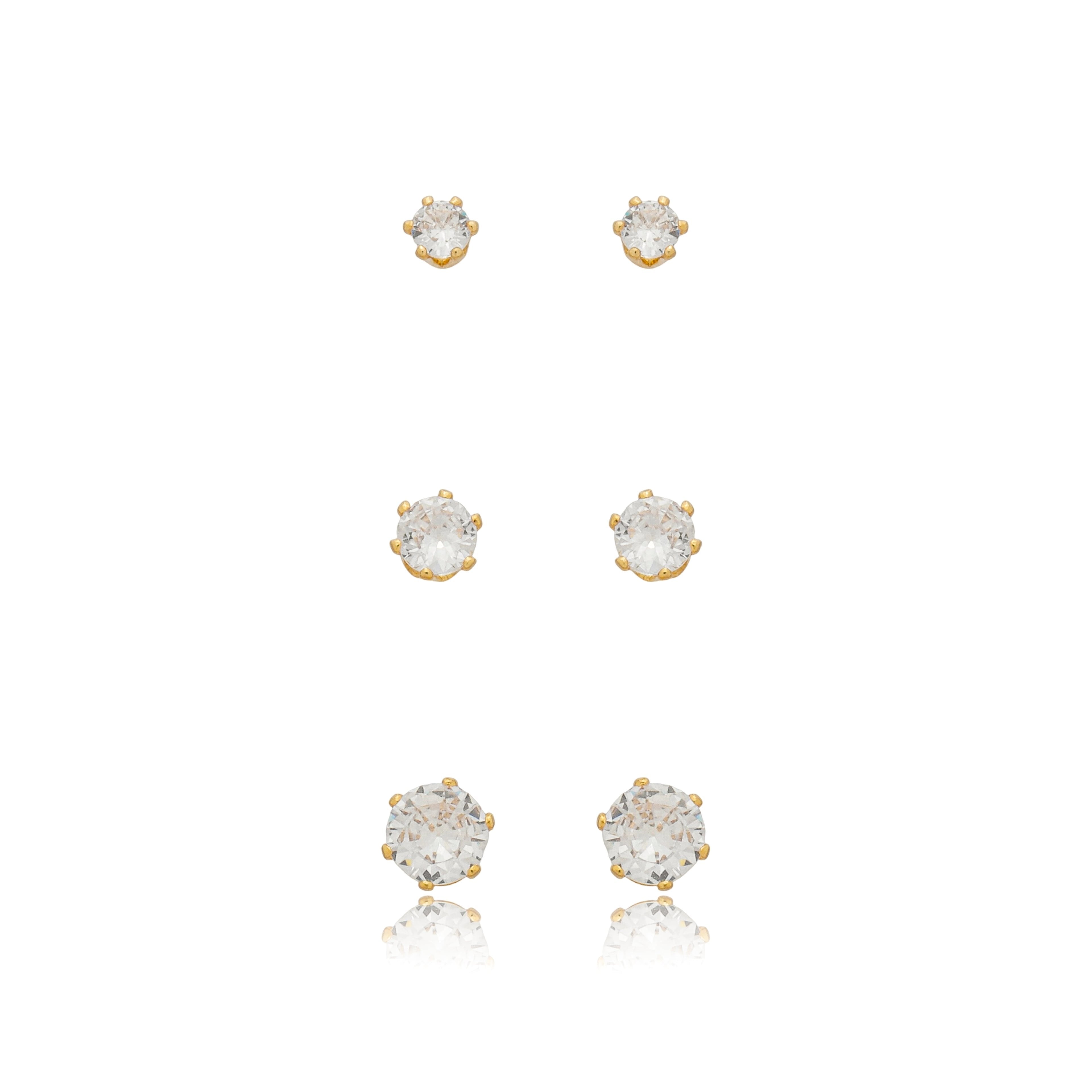 Brinco zircônia ponto de luz 3mm banhado a ouro 18k