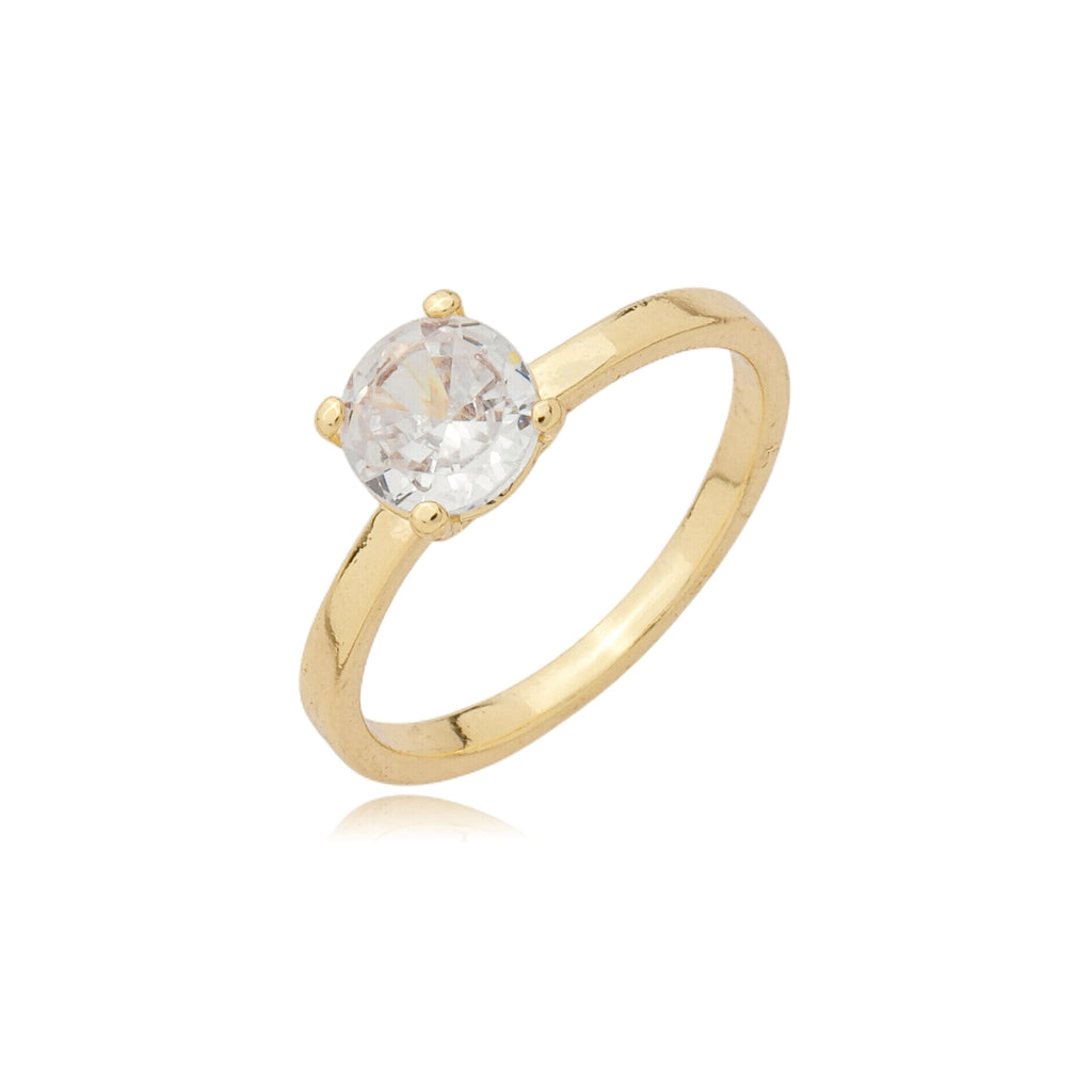 Anel solitário com zircônia 6mm banhado a ouro 18k