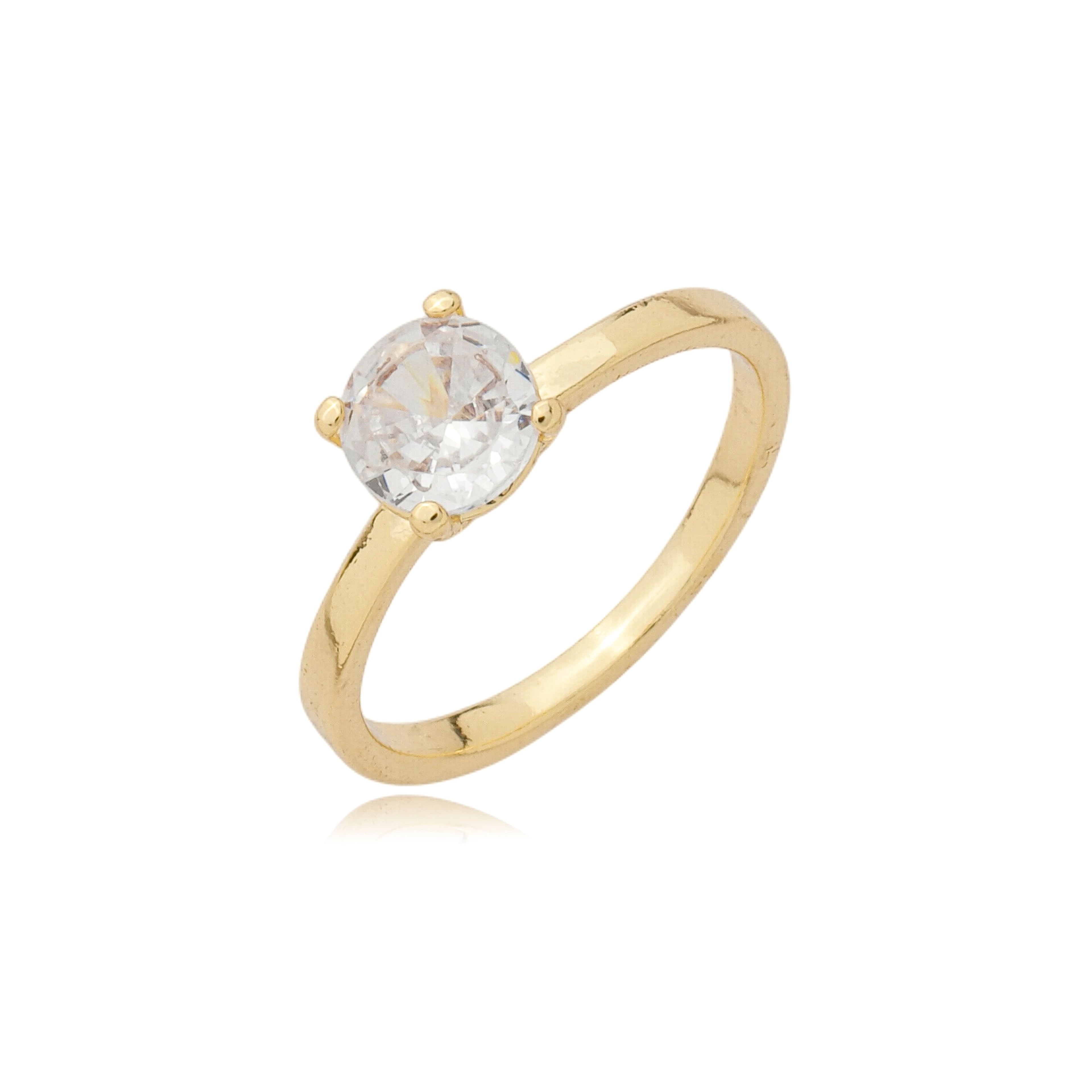 Anel solitário com zircônia 6mm banhado a ouro 18k