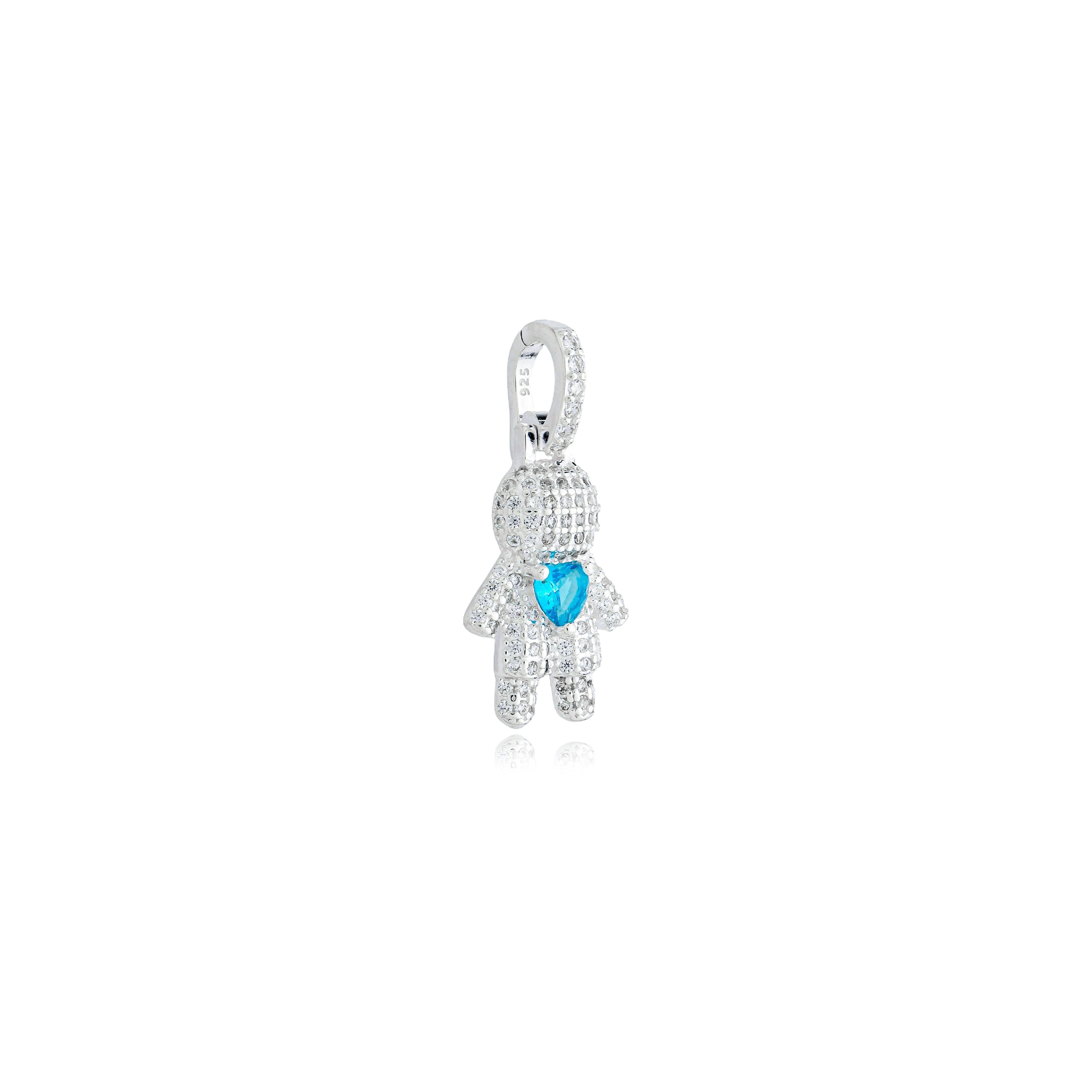 Pingente menino(a) cravejado com microzircônias e coração de cristal em prata 925