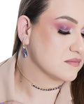 Brinco ear hook com gota ametista banhado a ouro 18k