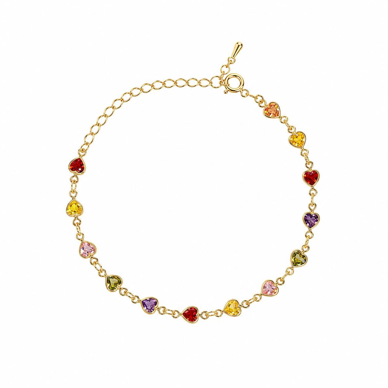 Pulseira corações coloridos banhada a ouro 18k