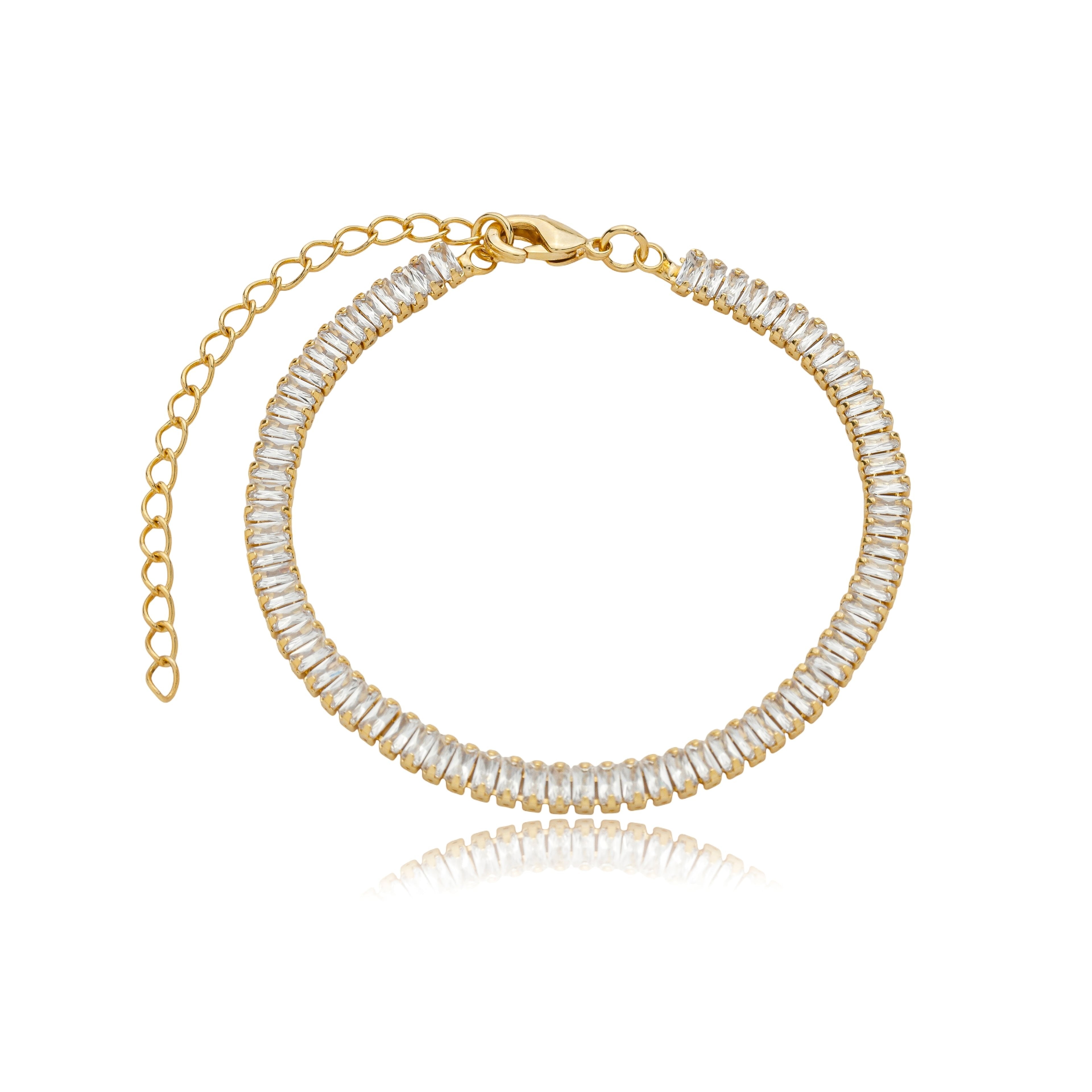 Pulseira baguete zircônia cristal 3,5mm banhada a ouro 18k