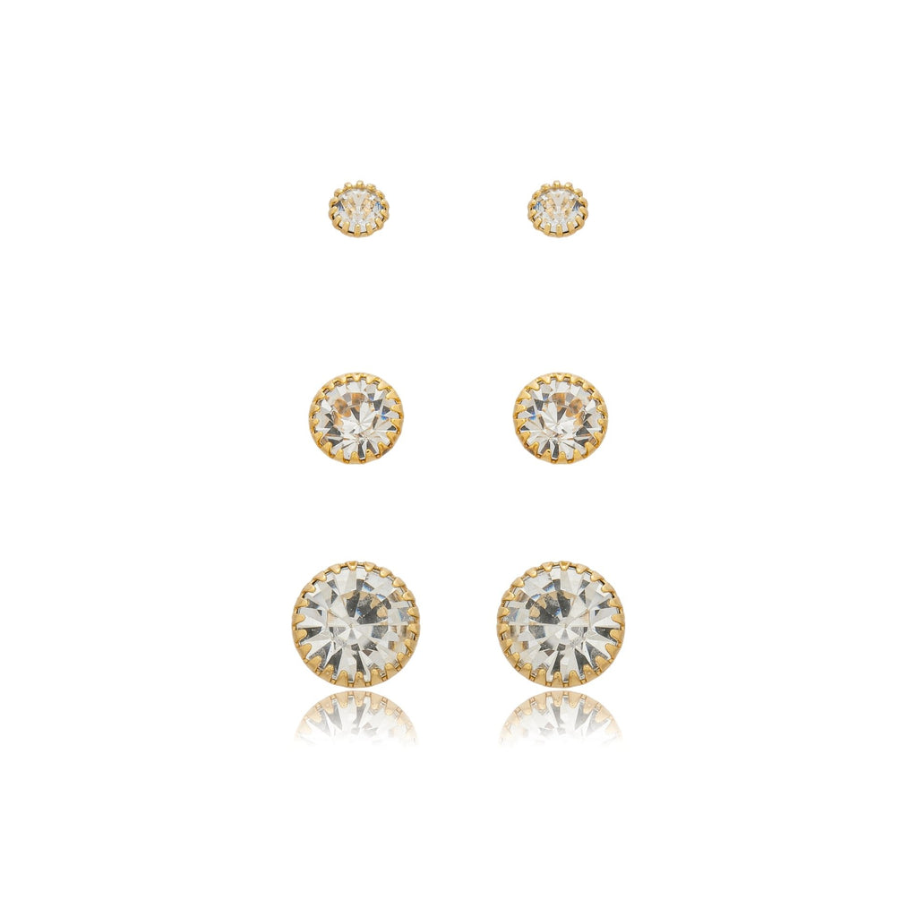Brinco ponto de luz com garrinhas 6mm banhado a ouro 18k