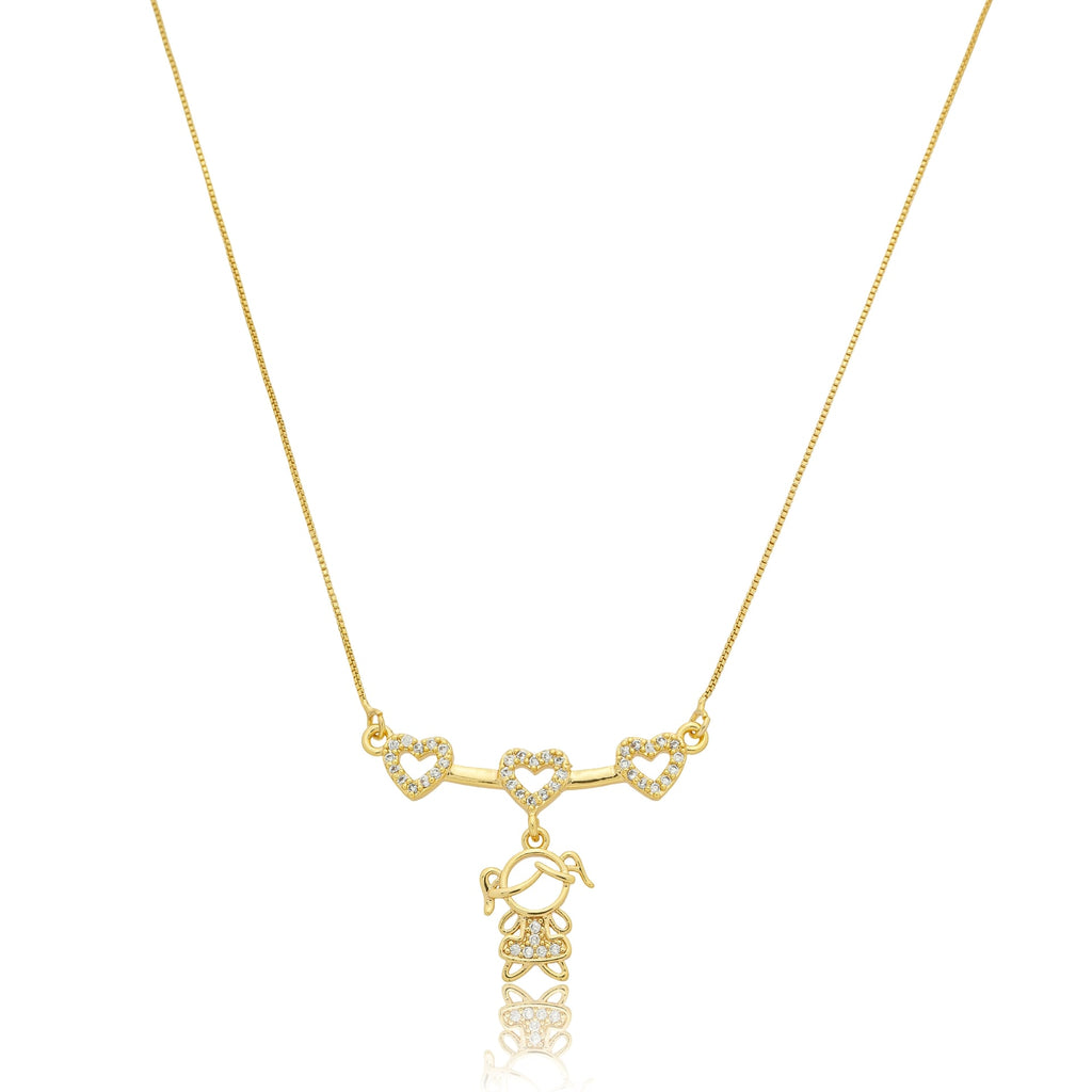 Colar 1 menina na canga de corações cravejados banhado a ouro 18k