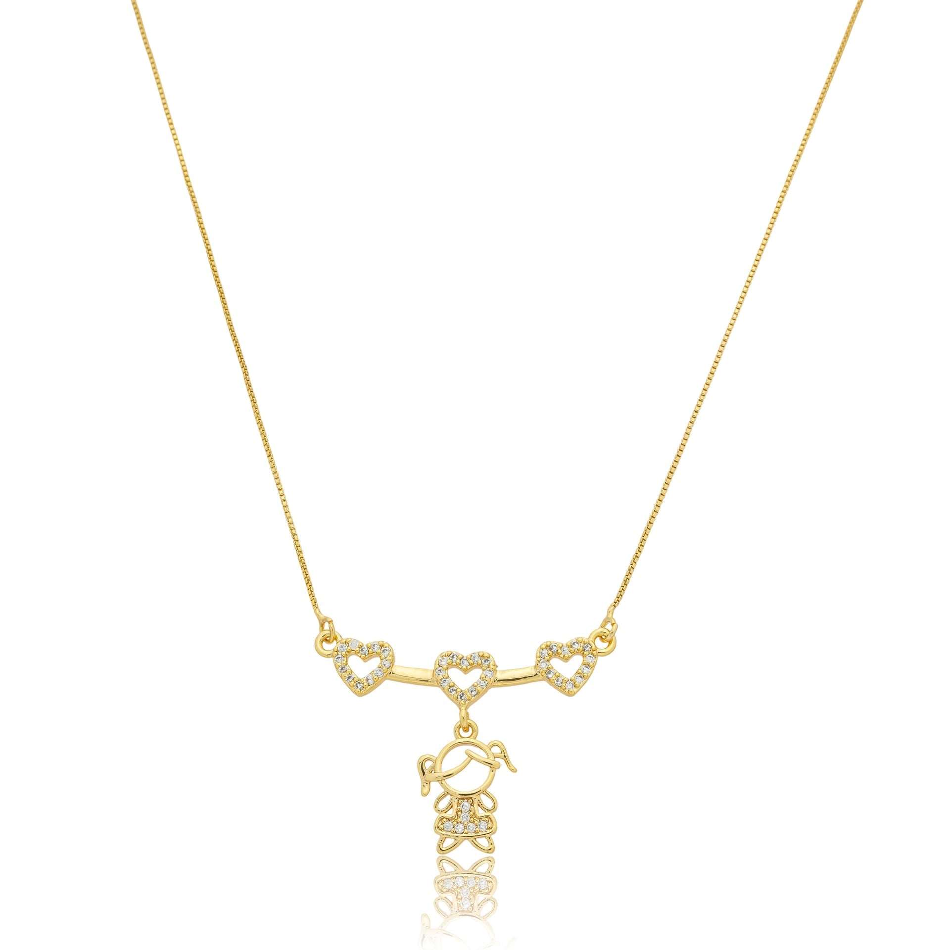 Colar 1 menina na canga de corações cravejados banhado a ouro 18k