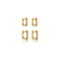 Brinco Dupla Argolas Quadrada de Click Cravejadas Banhado a Ouro 18k