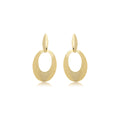 Brinco liso com detalhe oval pendurado vazado banhado a ouro 18k