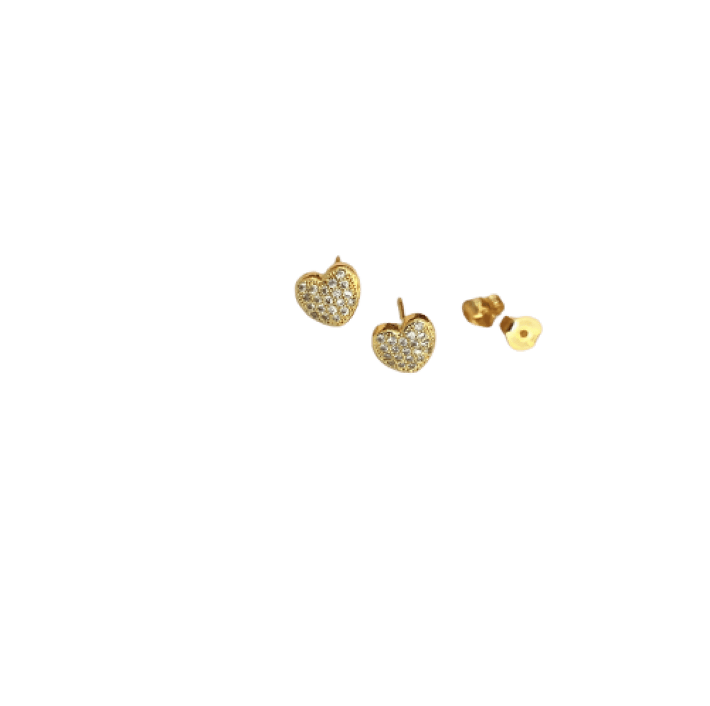Brinco coração cravejado cristal 7mm banhado a ouro 18k