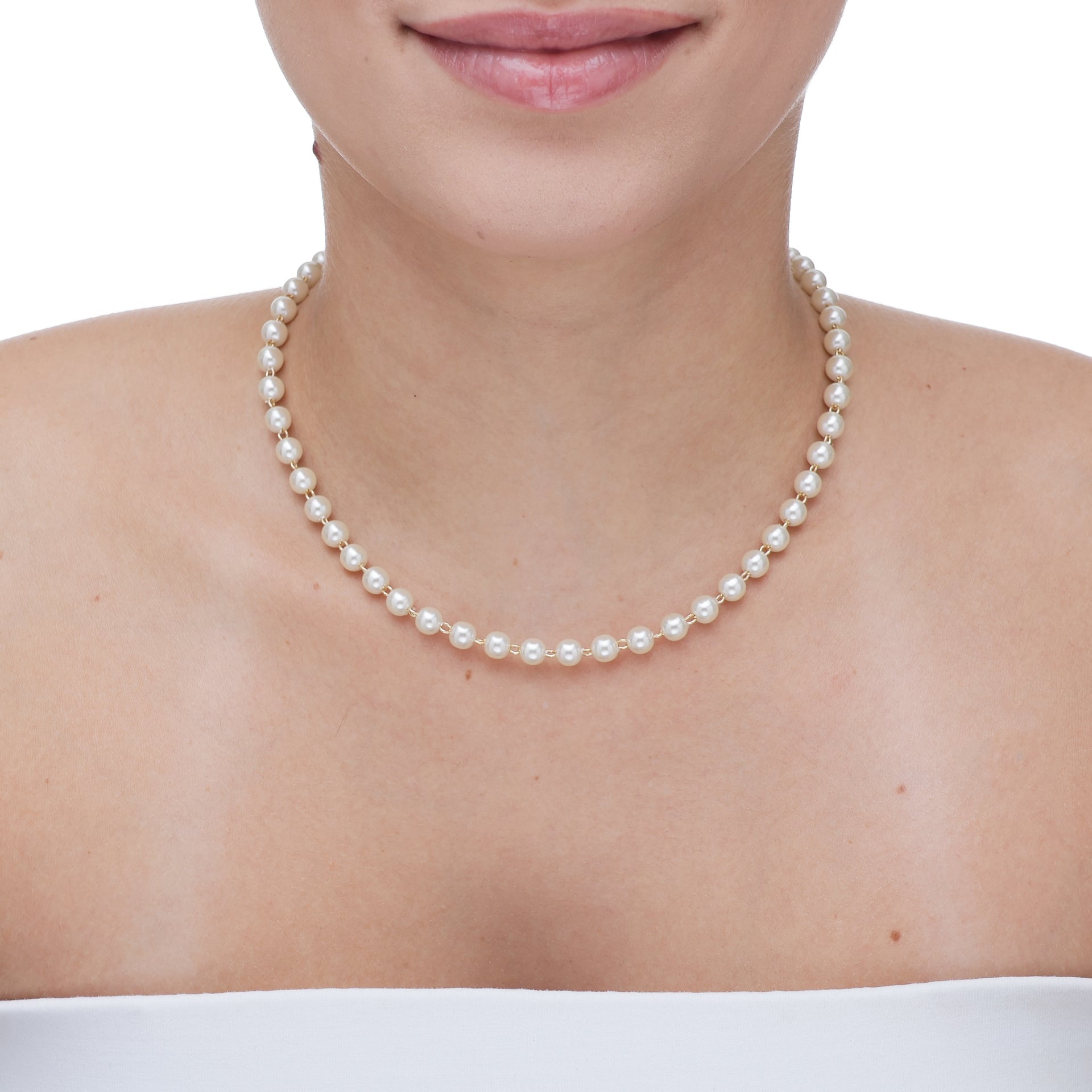 Colar pérolas 6mm banhado a ouro 18k