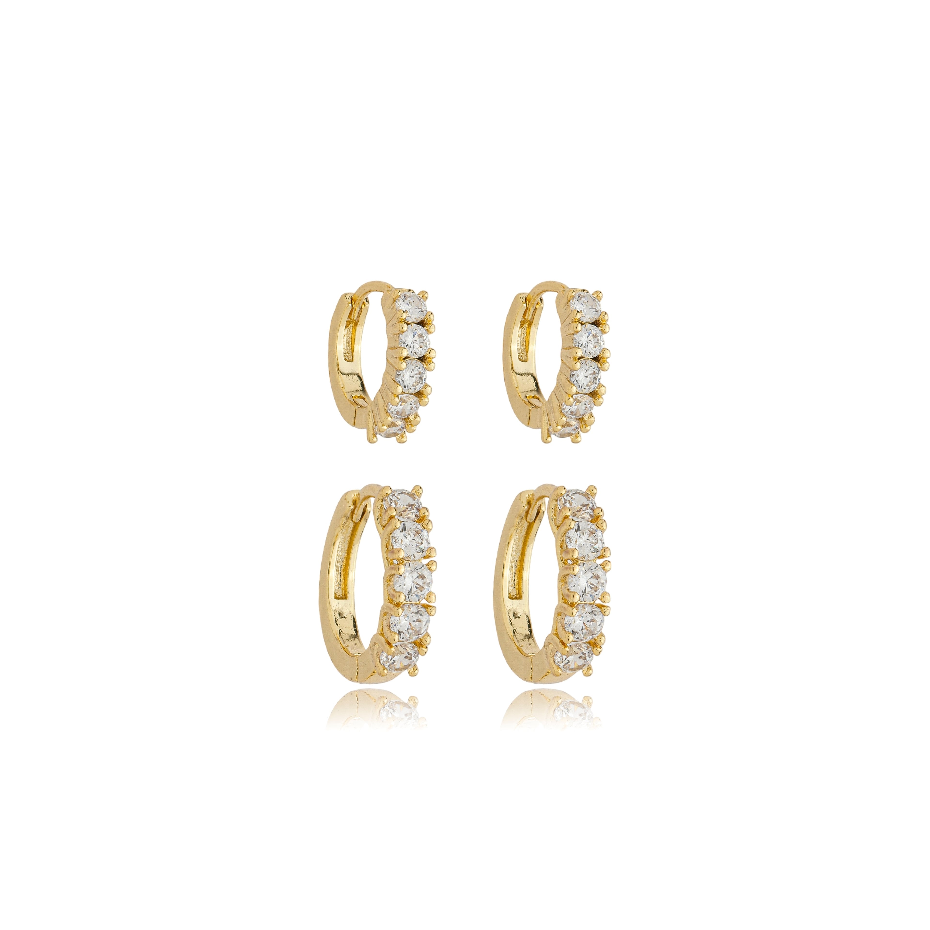 Brinco argolinha click articulado cravejado G banhado a ouro 18k
