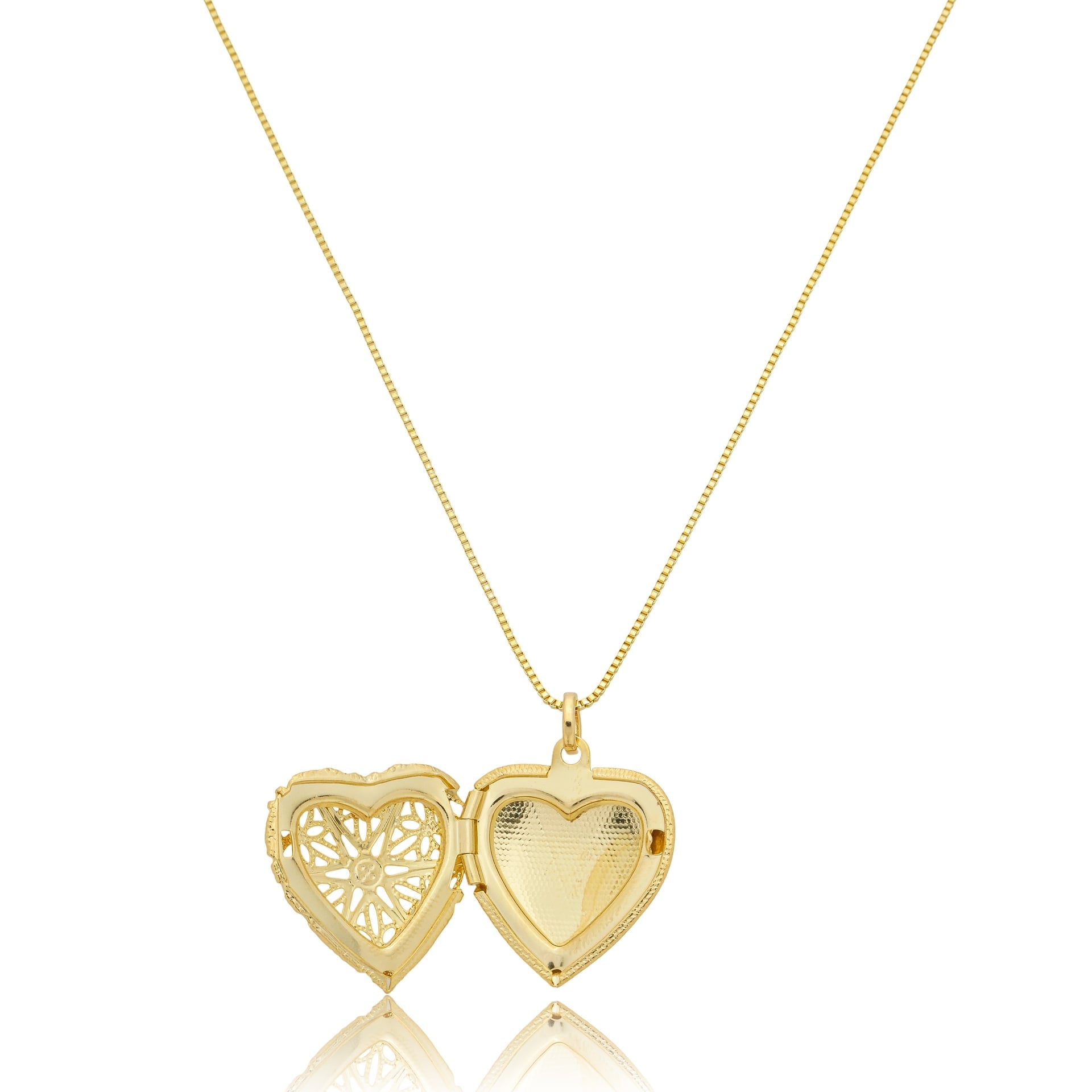 Colar veneziana com relicário coração trabalhado banhado a ouro 18k