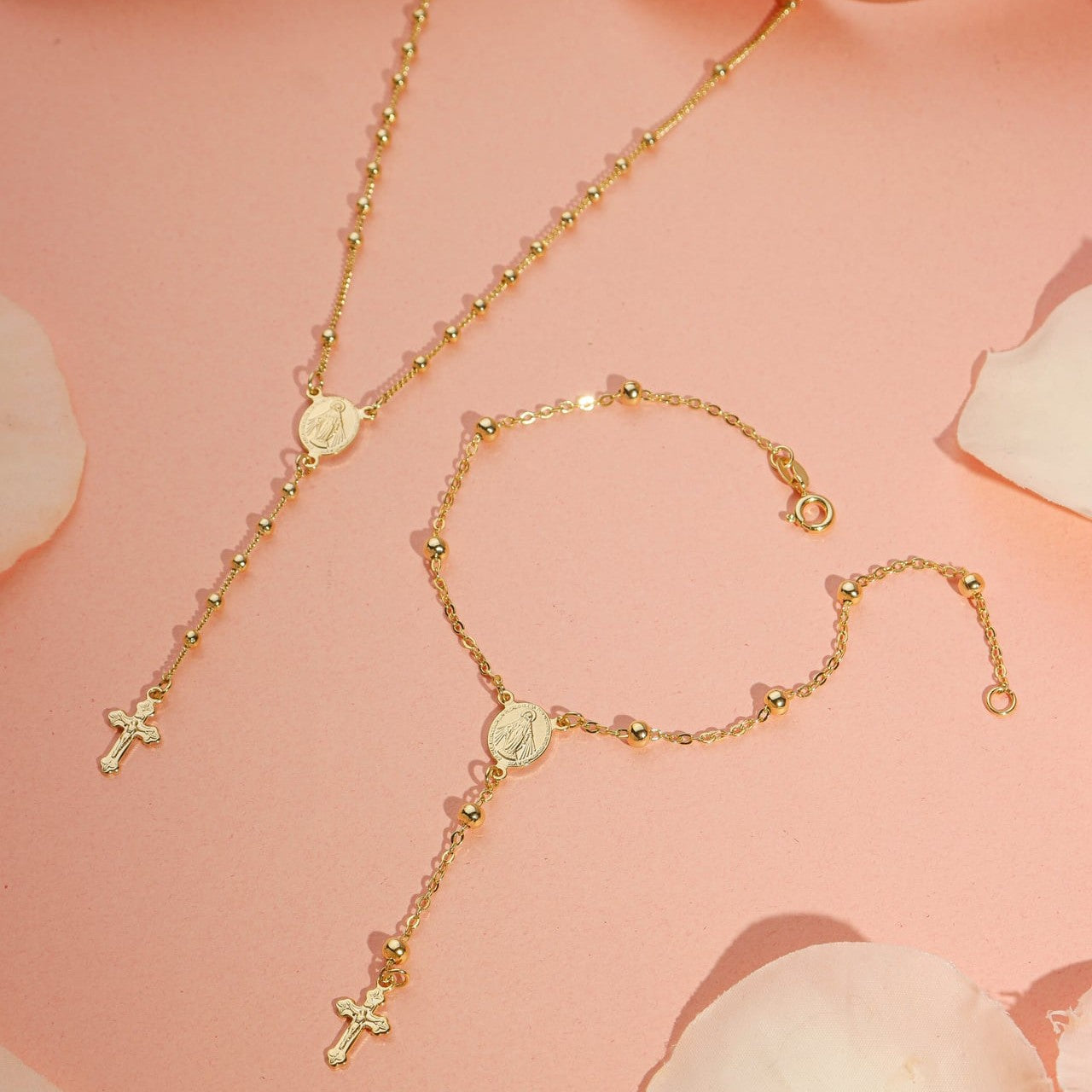 Pulseira terço banhada a ouro 18k