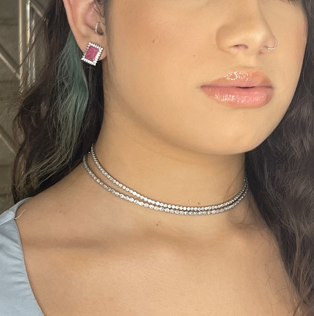 Colar choker riviera cristal banhado a ródio branco