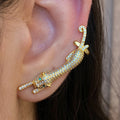 Brinco ear cuff pantera cravejado banhado a ouro 18k