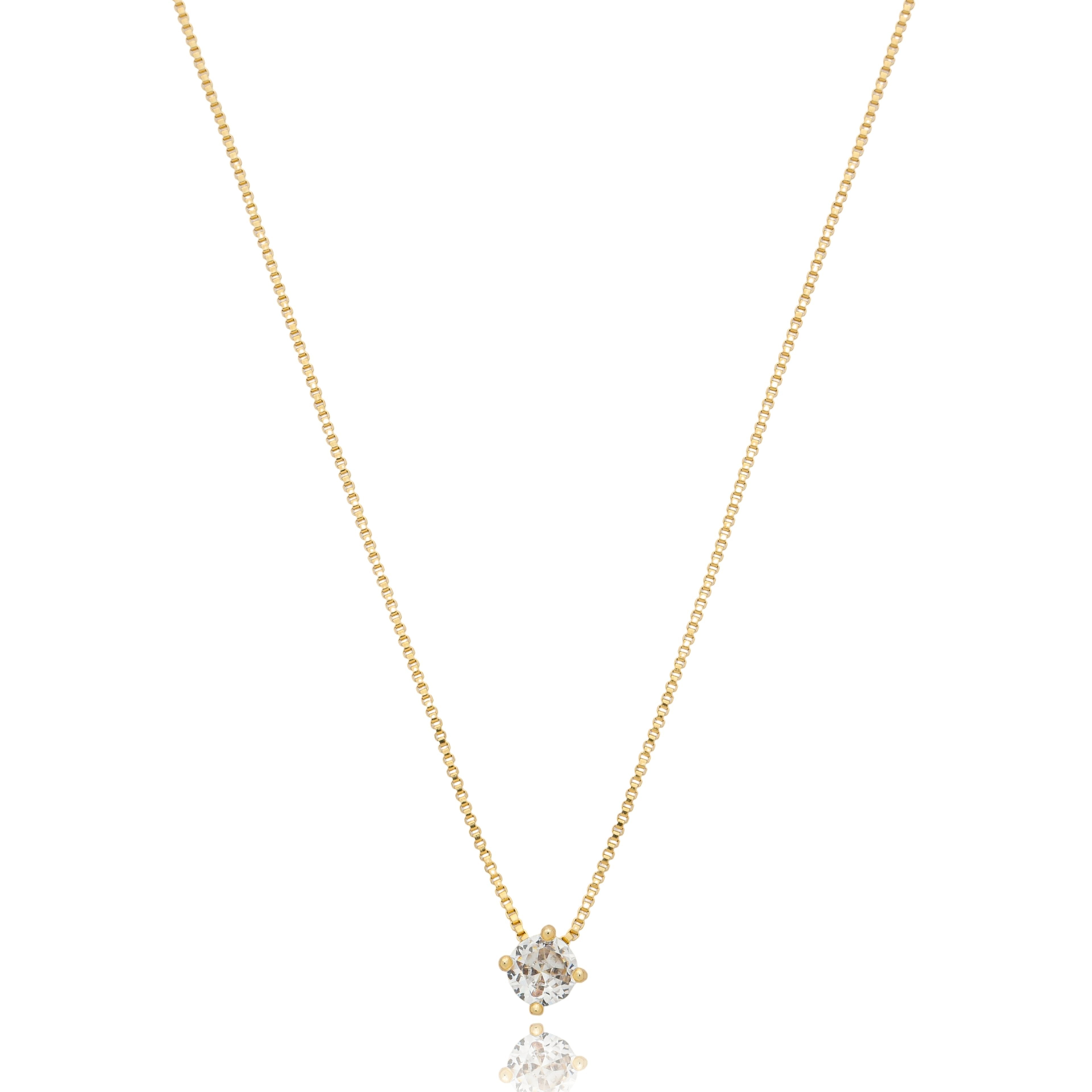 Colar ponto de luz zircônia 5mm banhado a ouro 18k