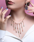Colar franja com gotas ovais cristal banhado a ouro 18k