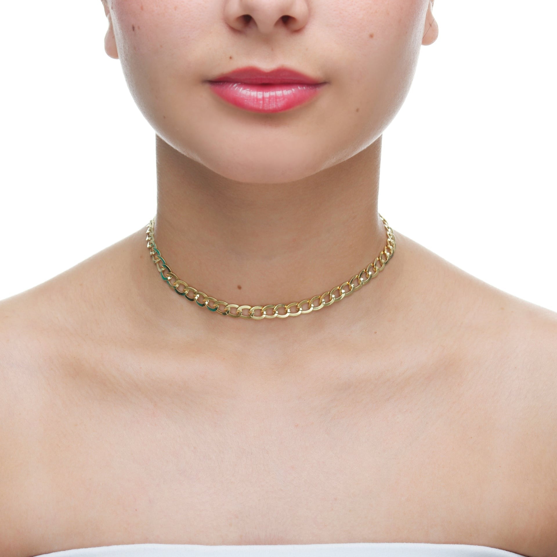 Colar choker elos laminados 6mm banhado a ouro 18k