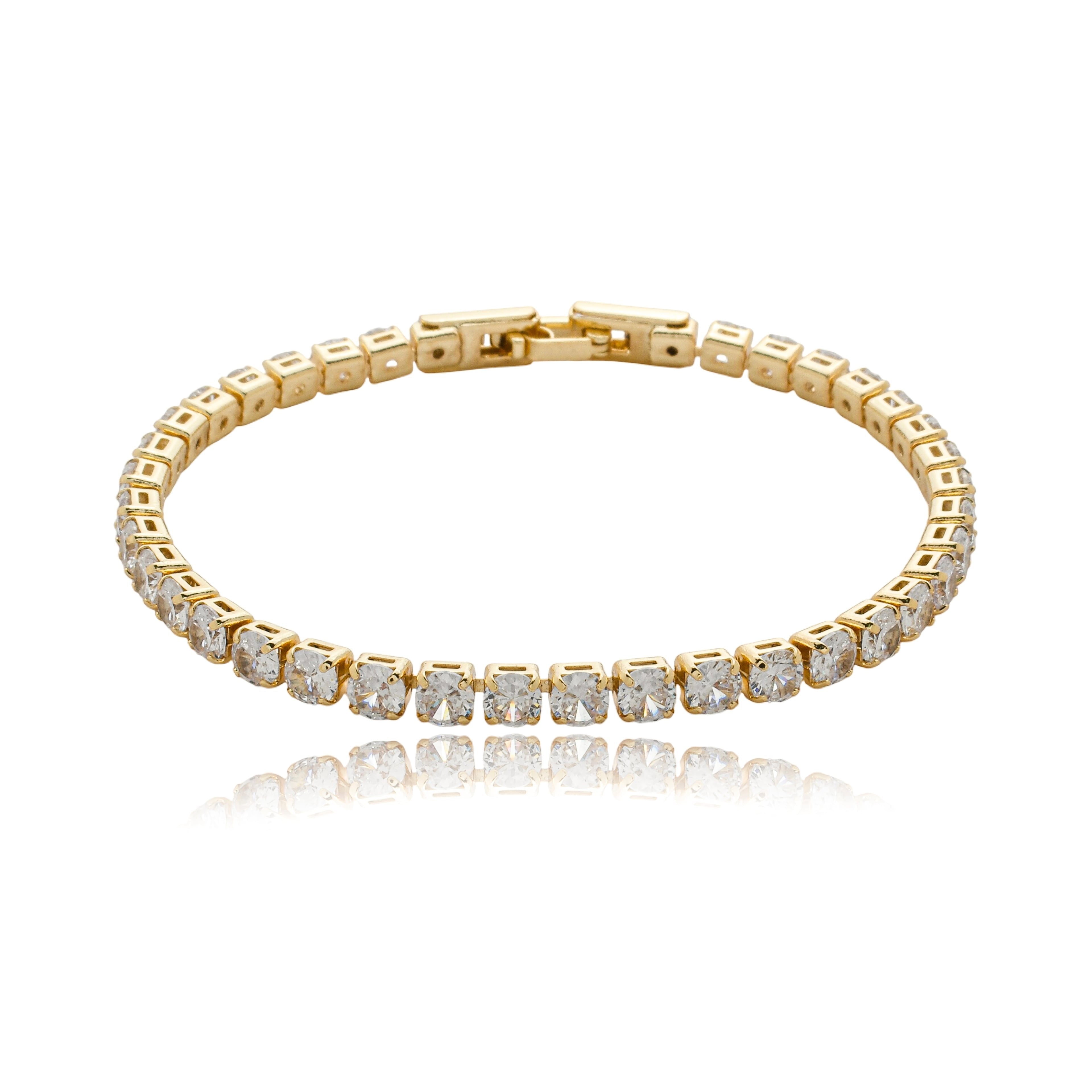 Pulseira Riviera 4mm Fecho de Joia Banhada a Ouro 18k