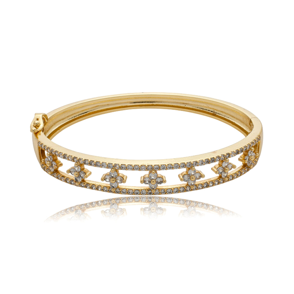 Bracelete mini trevos cravejados banhado a ouro 18k