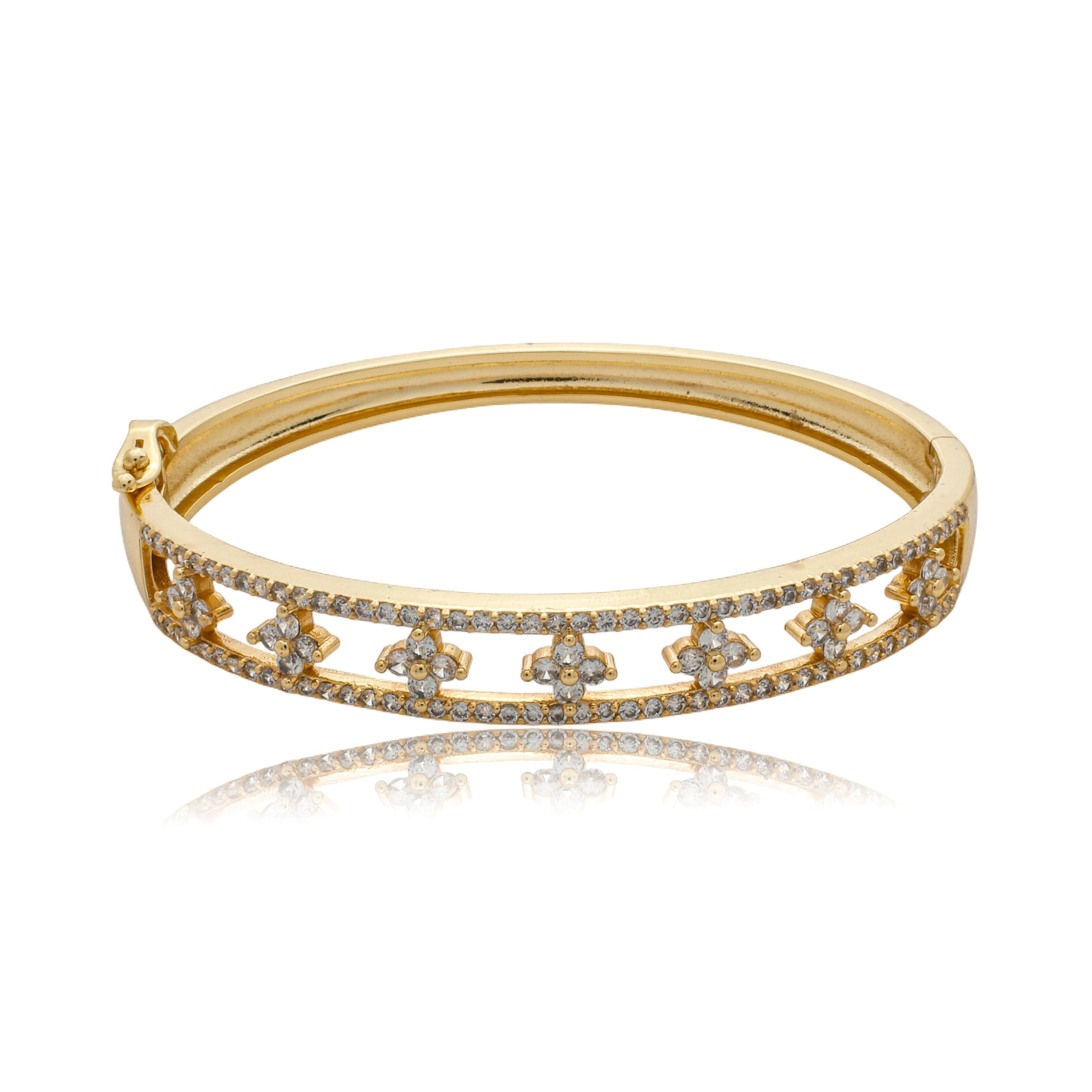 Bracelete mini trevos cravejados banhado a ouro 18k