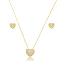 Conjunto coração cravejado cristal banhado a ouro 18k