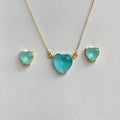 Conjunto Coração Pedra Fusion Azul Banhado a Ouro 18k