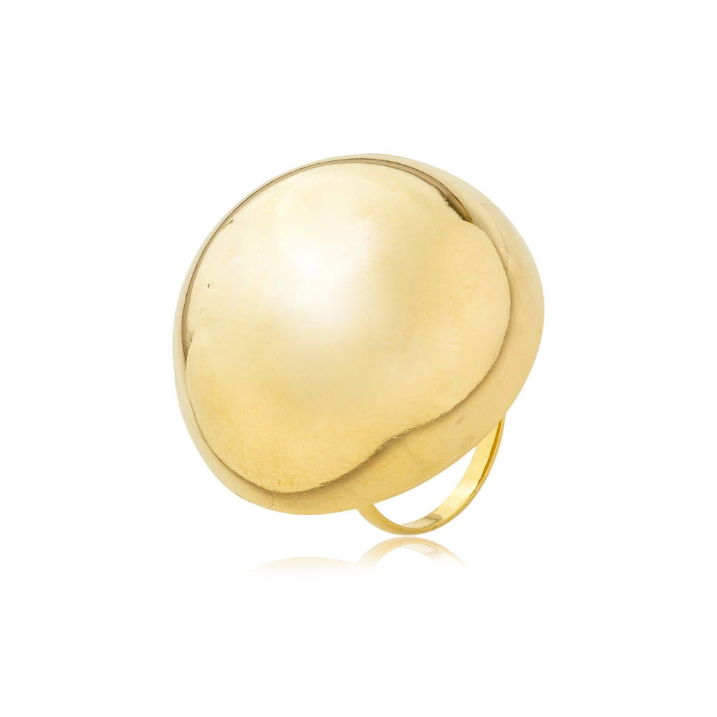 Anel meia esfera lisa grande banhado a ouro 18k