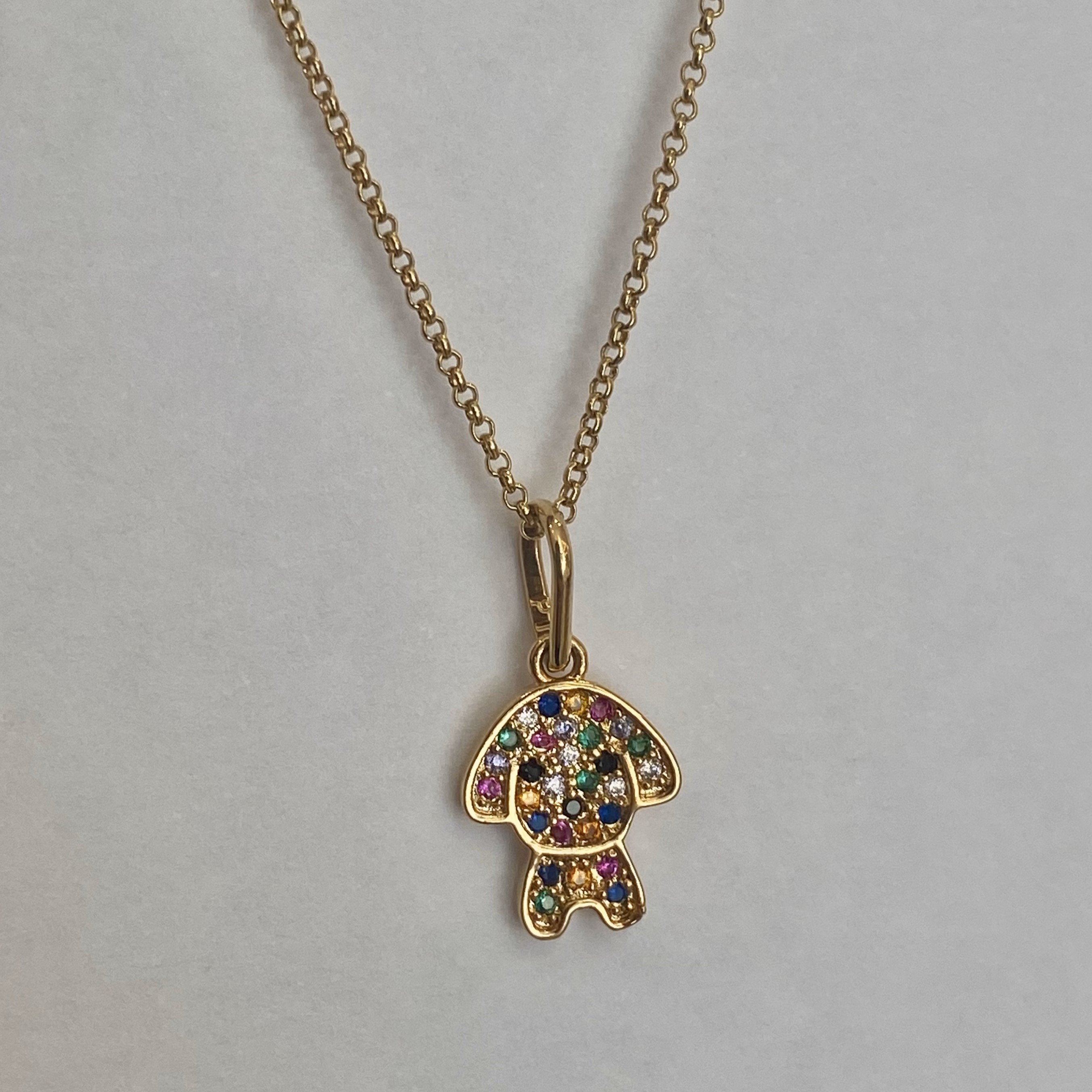 Colar pingente pet cravejado colorido banhado a ouro 18k