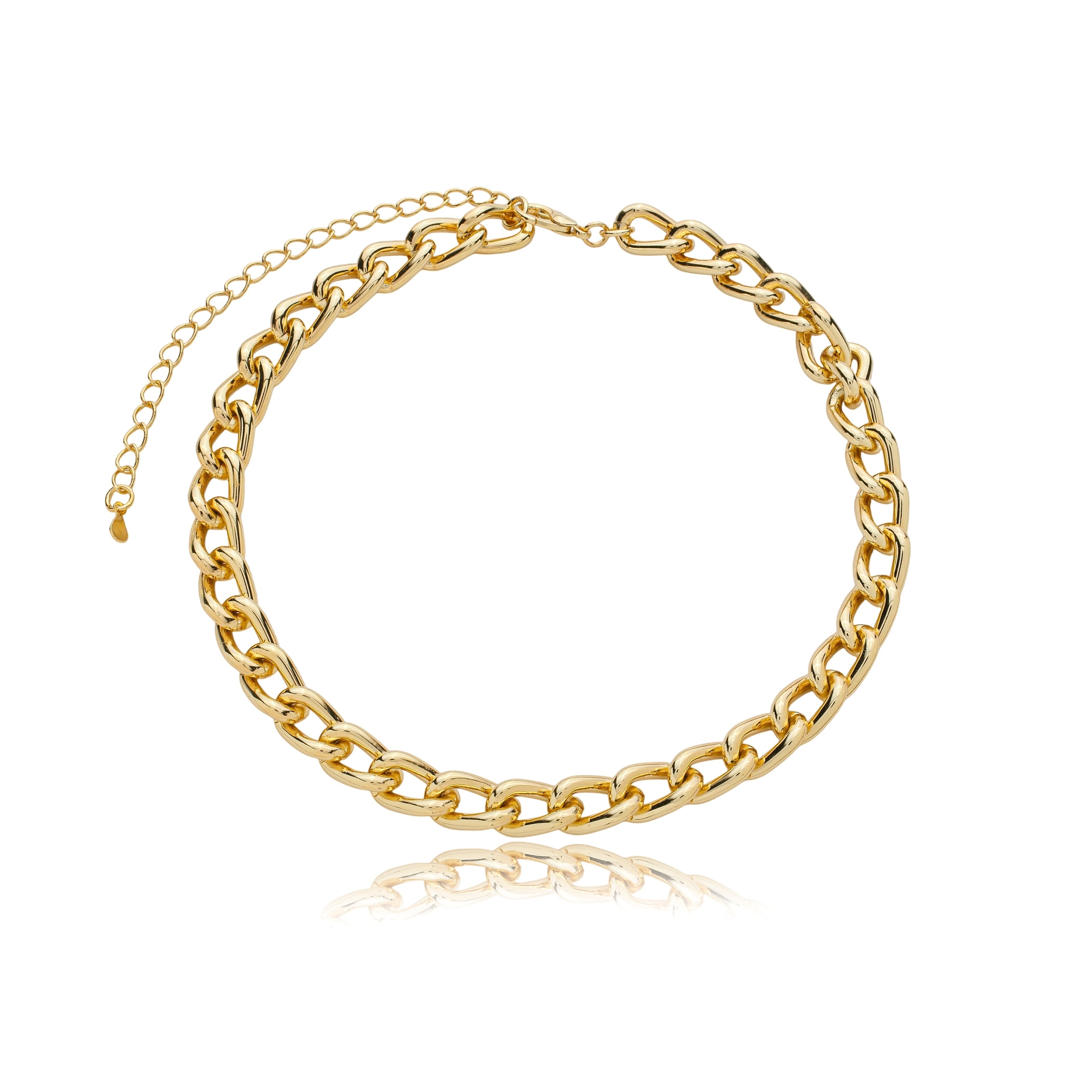 Colar Elos Grossos Lisos Banhado a Ouro 18k