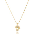 Colar com pingente menino cravejado com zircônias e detalhes vazados banhado a ouro 18k