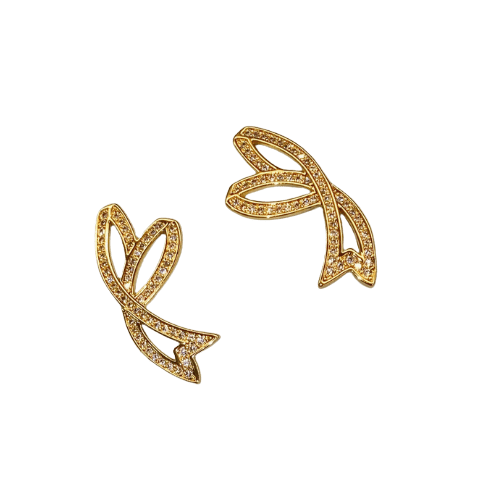 Brinco laço cravejado cristal banhado a ouro 18k