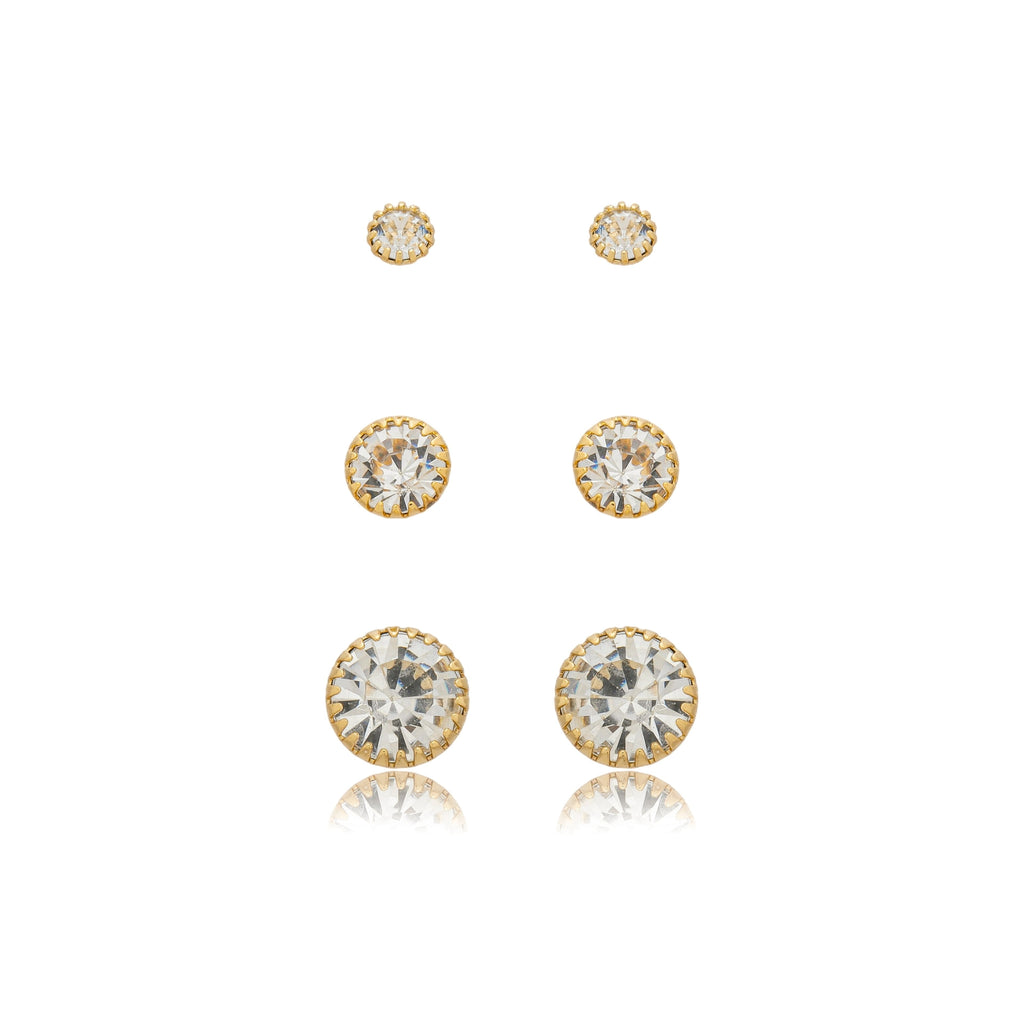 Brinco Trio de Ponto de Luz com Garrinhas Banhado a Ouro 18k
