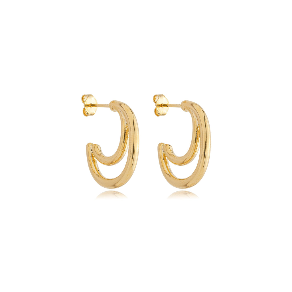 Brinco argola dupla meia lua lisa banhado a ouro 18k