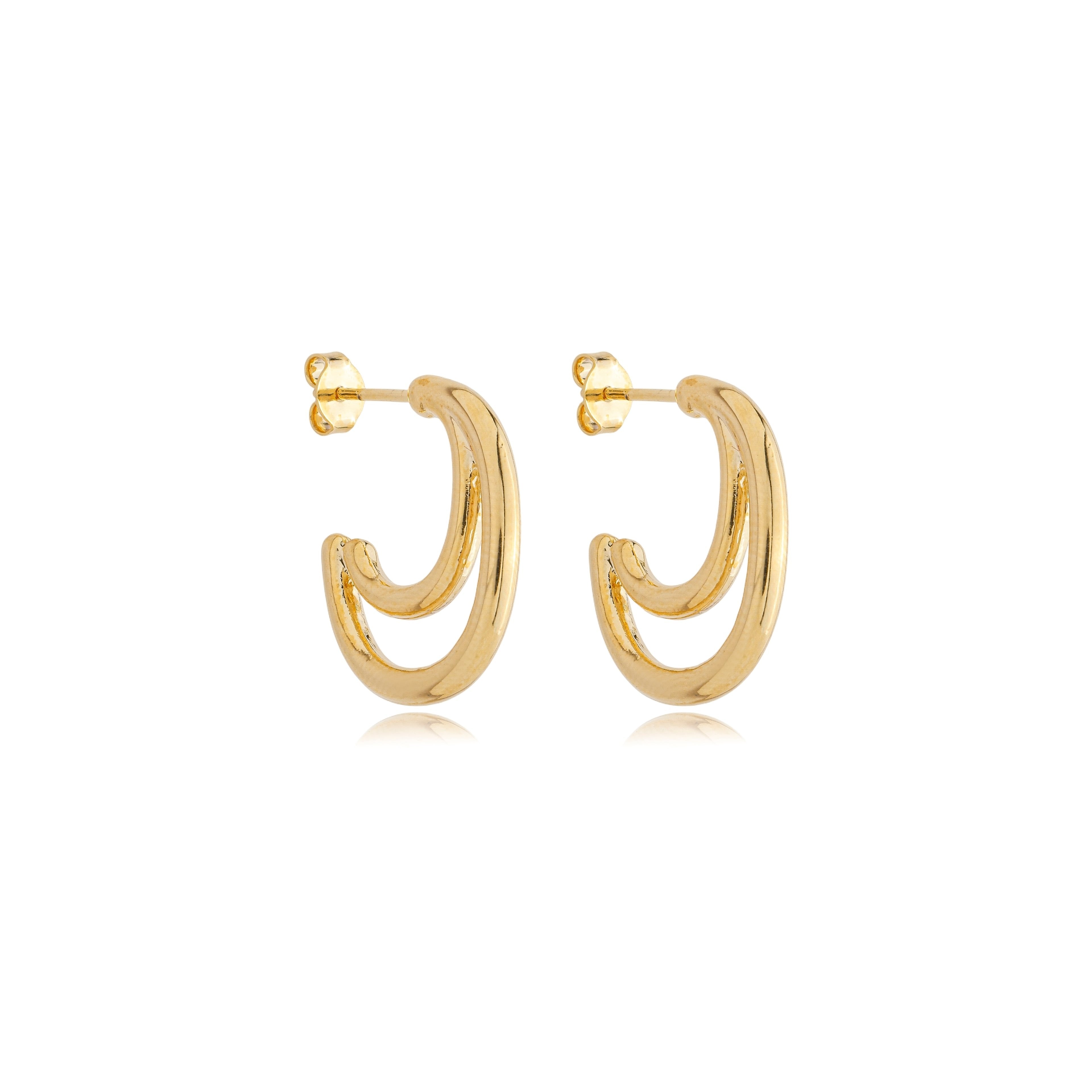Brinco argola dupla meia lua lisa banhado a ouro 18k