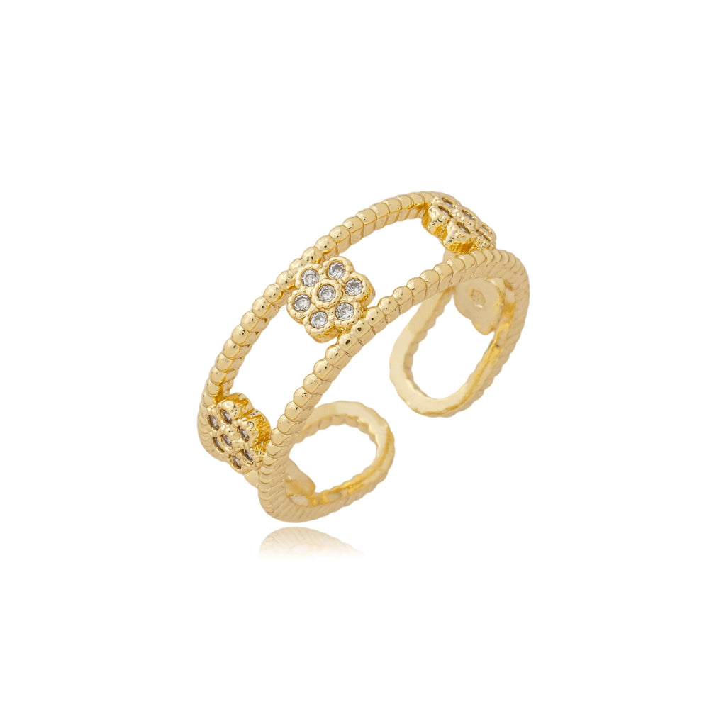 Anel florzinha cravejado banhado a ouro 18k