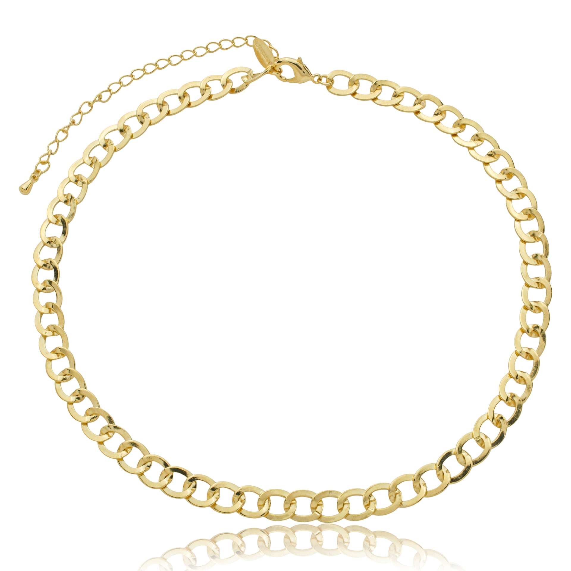 Colar choker elos laminados 6mm banhado a ouro 18k