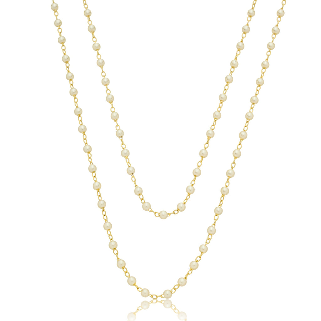 Colar longo com pérolas 3mm banhado a ouro 18k