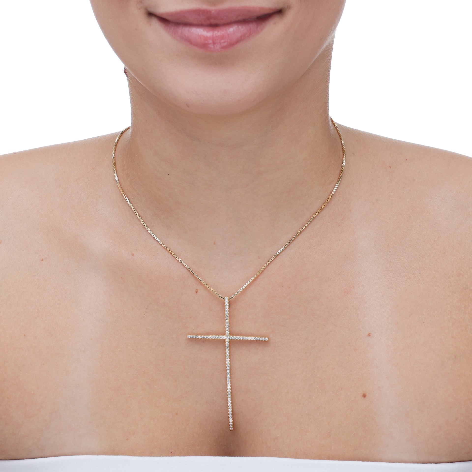 Colar veneziana com cruz cravejada banhado a ouro 18k