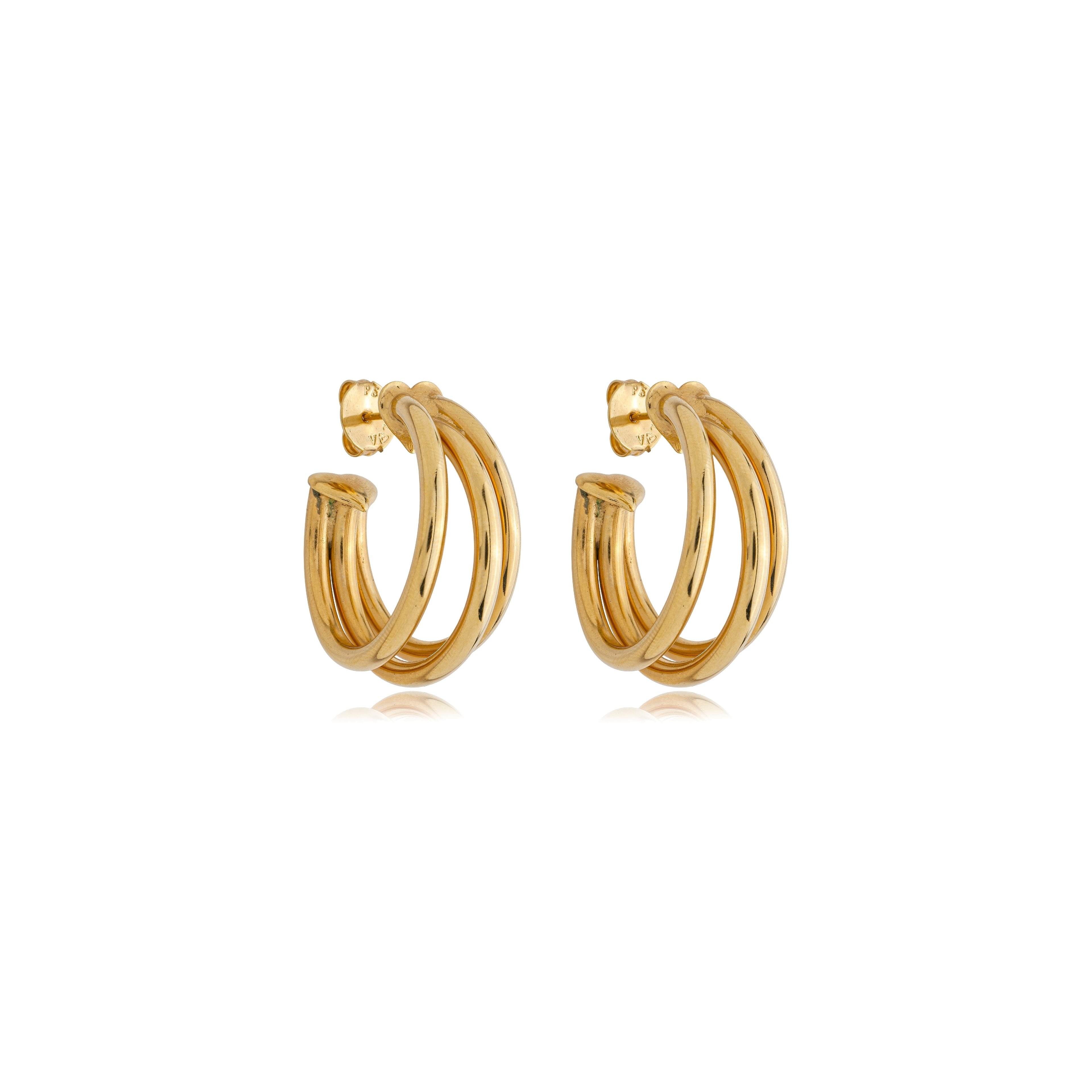 Brinco argola 3 fios grossa banhado a ouro 18k